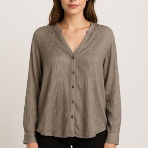 ZARA Metallic Crinkle Oversized Button Down Blouse – Size XS